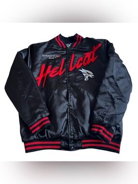 Dodge x Reason SRT Hellcat Satin Bomber Jacket Men's Medium Black Red Racing